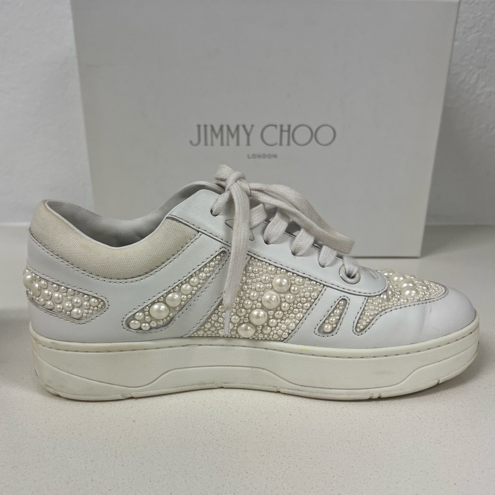 JIMMY CHOO Hawaii Pearl Sneakers White Size 38.5 - Picture 6 of 8